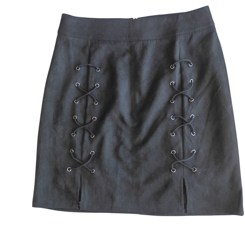 Mango Pop Black Lace Up Fitted Mini Skirt SZ XS